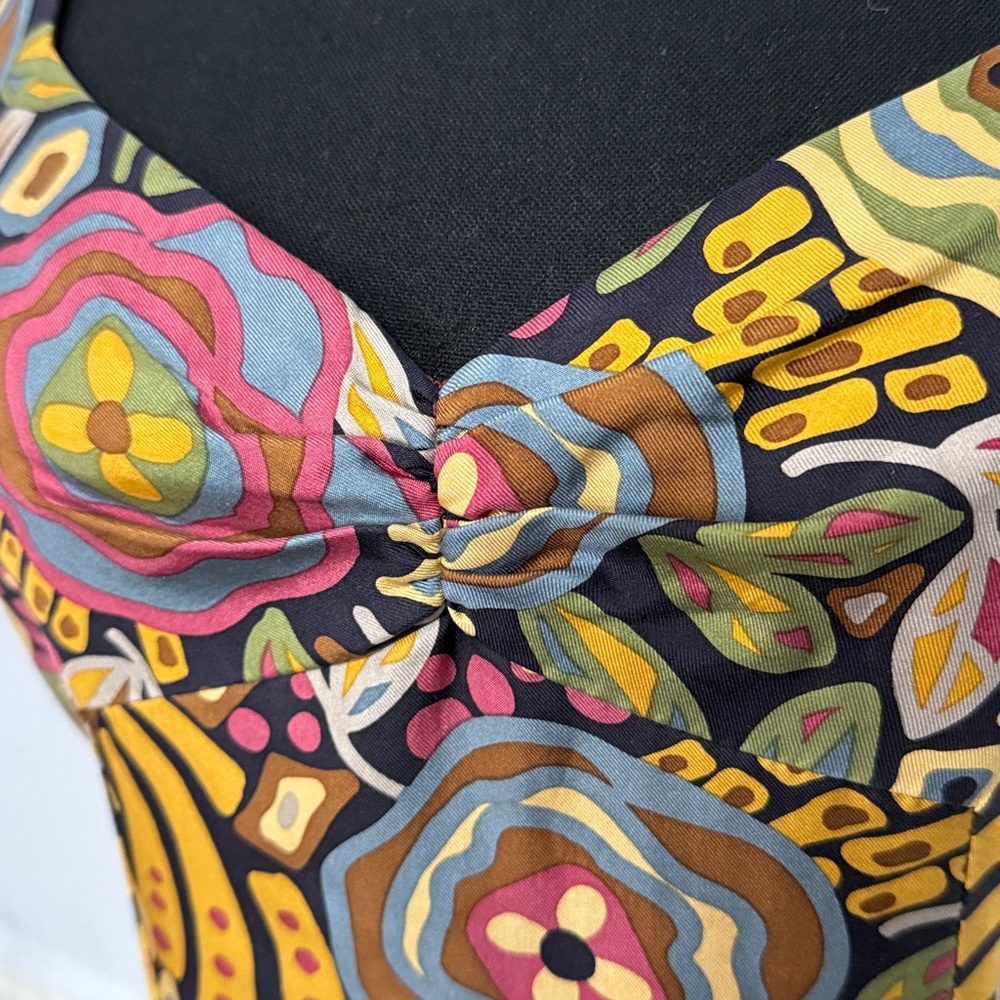 Vintage David Meister 100% Silk Geometric Floral Fitted 70’s Dress 4 - Picture 3 of 6
